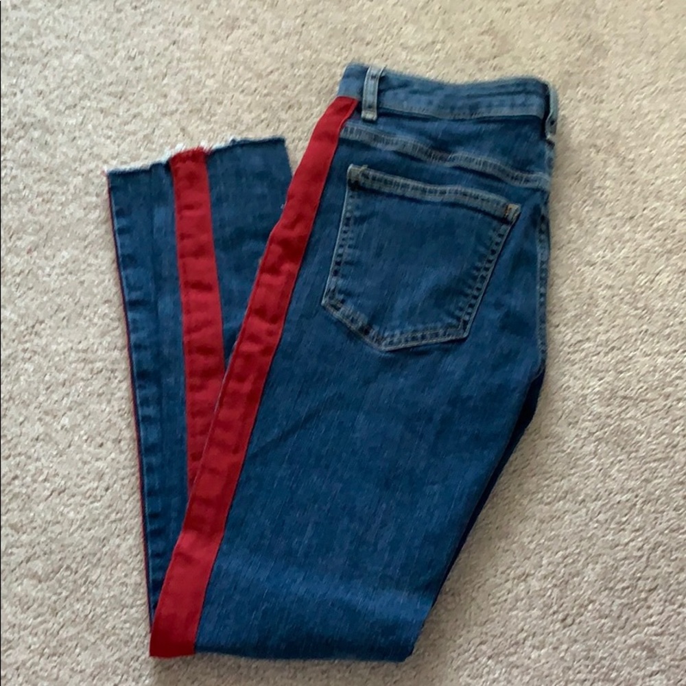 Red side striped jeans